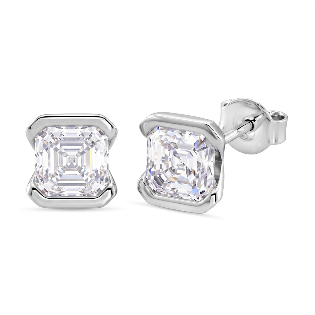 D'Joy - GRA Certified (D-VVS1) Moissanite Solitaire Stud Push Post Earring in Rhodium Overlay Sterling Silver 2.00 Ct._8613832