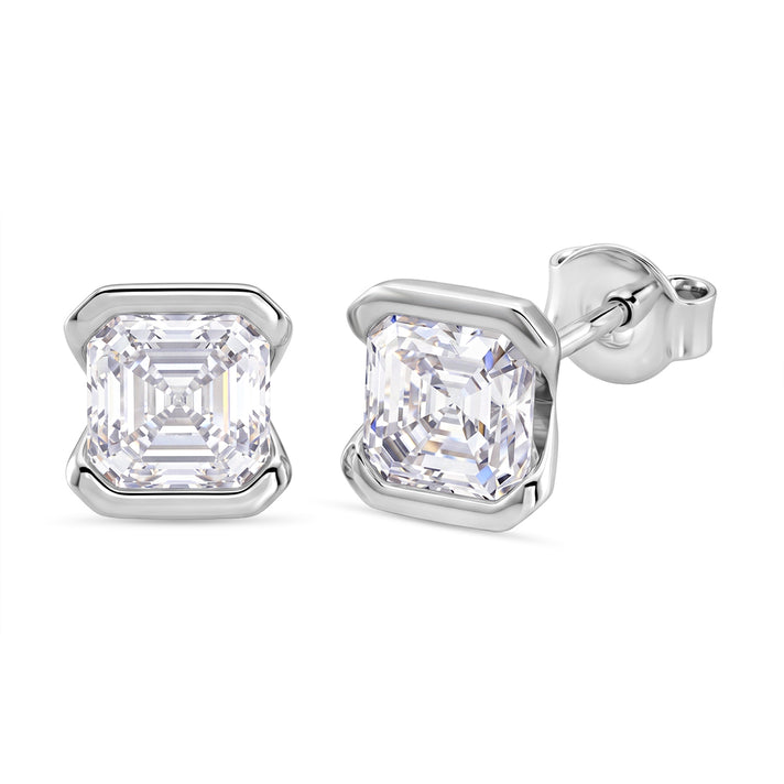 D'Joy - GRA Certified (D-VVS1) Moissanite Solitaire Stud Push Post Earring in Rhodium Overlay Sterling Silver 2.00 Ct. 8613832 1