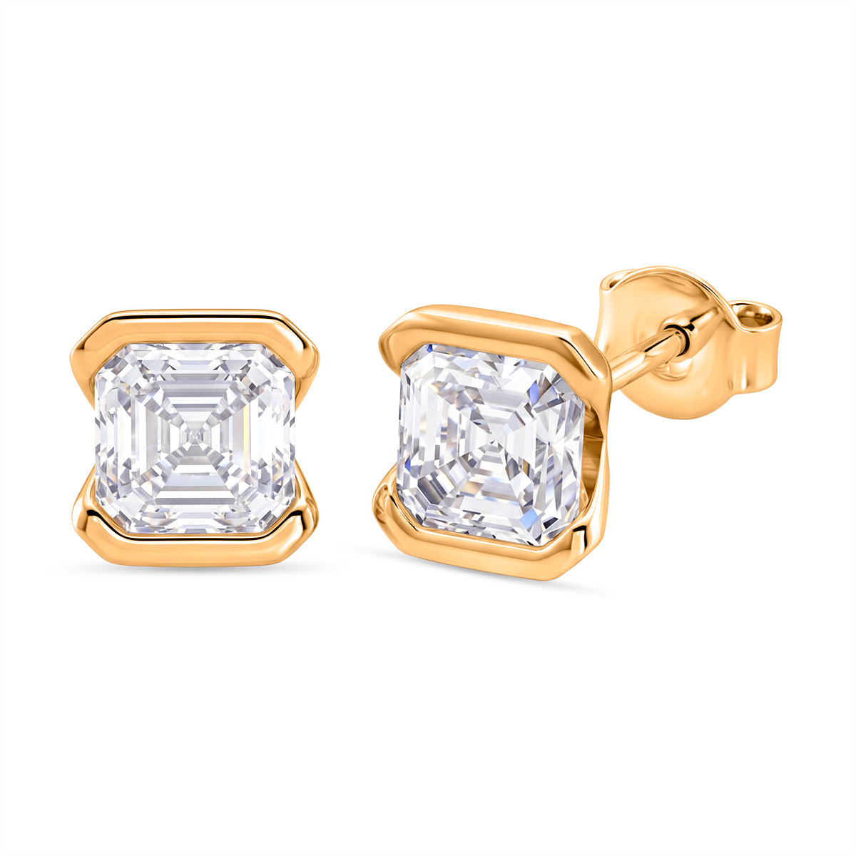 D'Joy - GRA Certified (D-VVS1) Moissanite Solitaire Stud Push Post Earring in Yellow Gold Plated Sterling Silver 2.00 Ct. V32532323 0