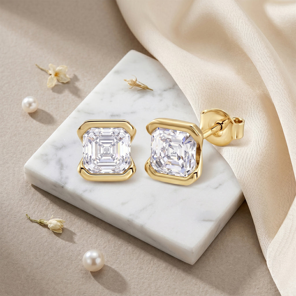 D'Joy - GRA Certified (D-VVS1) Moissanite Solitaire Stud Push Post Earring in Yellow Gold Plated Sterling Silver 2.00 Ct._8613833_2