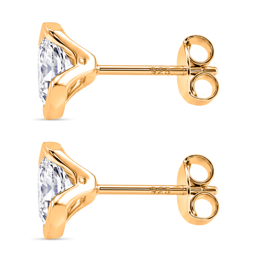 D'Joy - GRA Certified (D-VVS1) Moissanite Solitaire Stud Push Post Earring in Yellow Gold Plated Sterling Silver 2.00 Ct._8613833_3