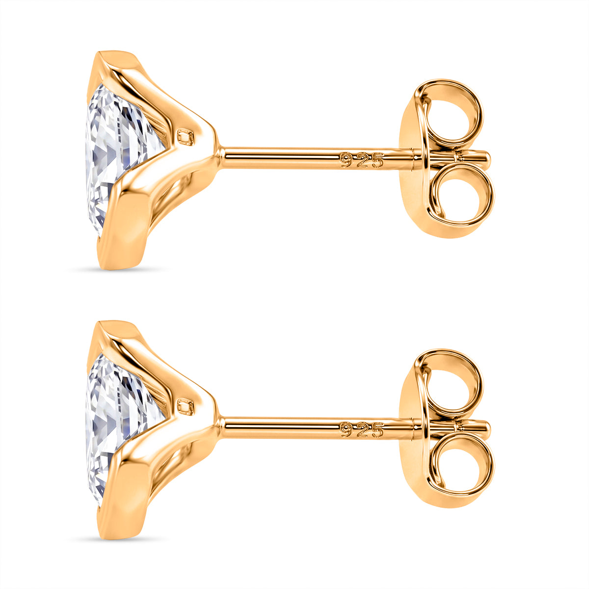 D'Joy - GRA Certified (D-VVS1) Moissanite Solitaire Stud Push Post Earring in Yellow Gold Plated Sterling Silver 2.00 Ct. V32532323 4
