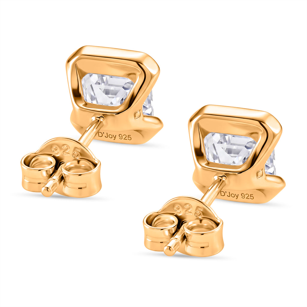 D'Joy - GRA Certified (D-VVS1) Moissanite Solitaire Stud Push Post Earring in Yellow Gold Plated Sterling Silver 2.00 Ct._8613833_4