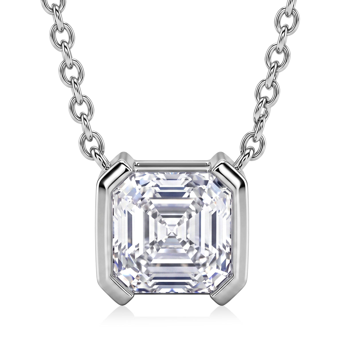 D'Joy - GRA Certified Moissanite Solitaire Necklace (Size - 18) in Rhodium Overlay Sterling Silver 2.00 Ct. V32514289 0