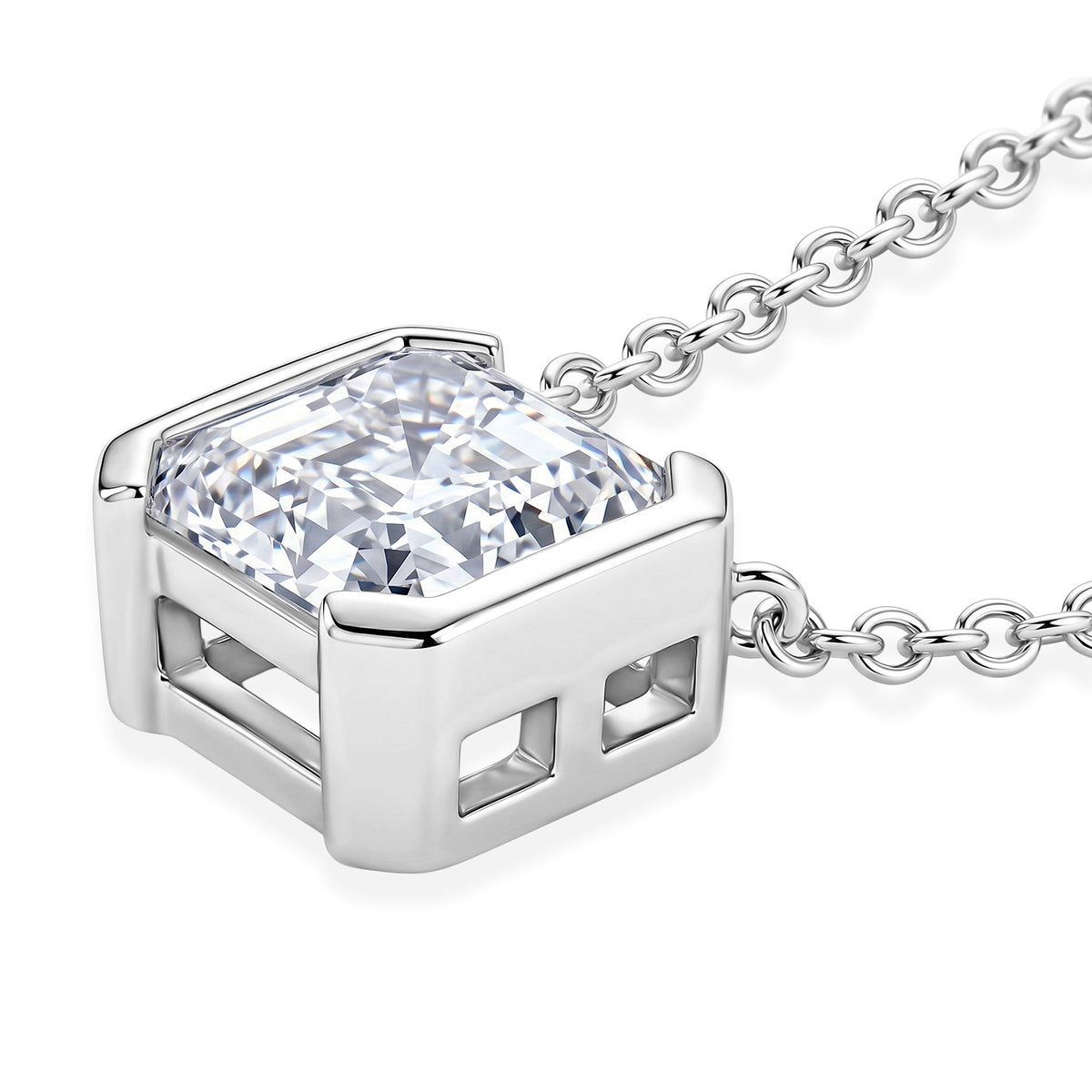 D'Joy - GRA Certified Moissanite Solitaire Necklace (Size - 18) in Rhodium Overlay Sterling Silver 2.00 Ct. V32514289 4