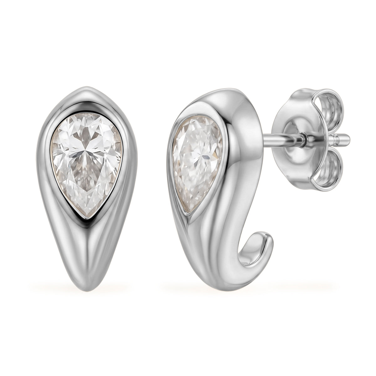D'Joy - GRA Certified Moissanite Solitaire Stud Push Post Earring in Rhodium Overlay Sterling Silver 8613891 0