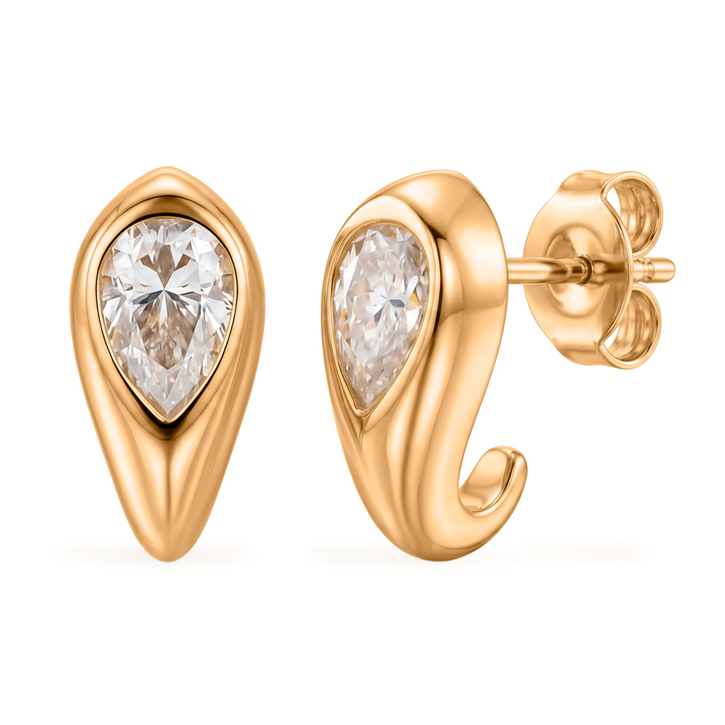 D'Joy - GRA Certified Moissanite Solitaire Stud Push Post Earring in Yellow Gold Plated Sterling Silver_8613892