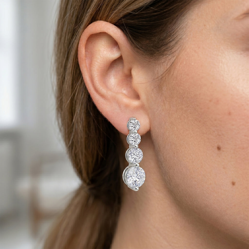 D'Joy - GRA Certified (D-VVS1) Moissanite Graduated Earring with Push Back in Rhodium Overlay Sterling Silver 2.57 Ct._8613911_1