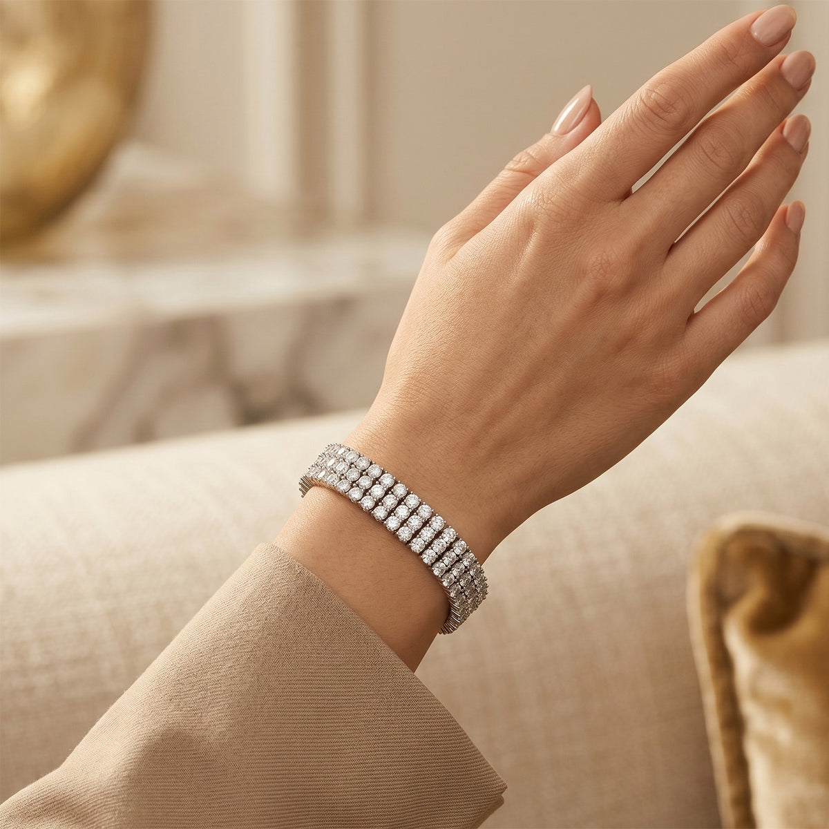 D'Joy - GRA Certified Moissanite Tennis Bracelet (Size - 7.5) in Rhodium Overlay Sterling Silver 18.80 Ct, Silver Wt. 32.00 Gms V32523924 2