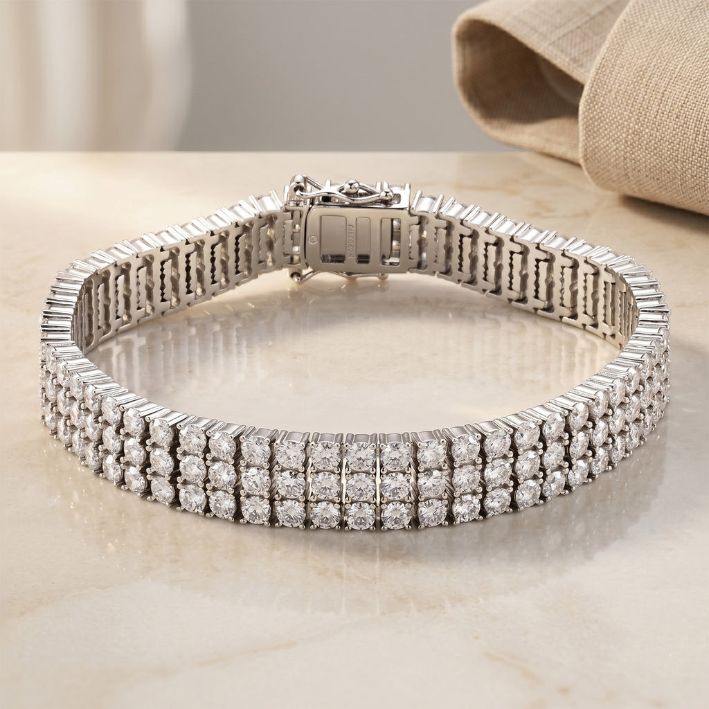 D'Joy - GRA Certified Moissanite Tennis Bracelet (Size - 7.5) in Rhodium Overlay Sterling Silver 18.80 Ct, Silver Wt. 32.00 Gms_8614229_2