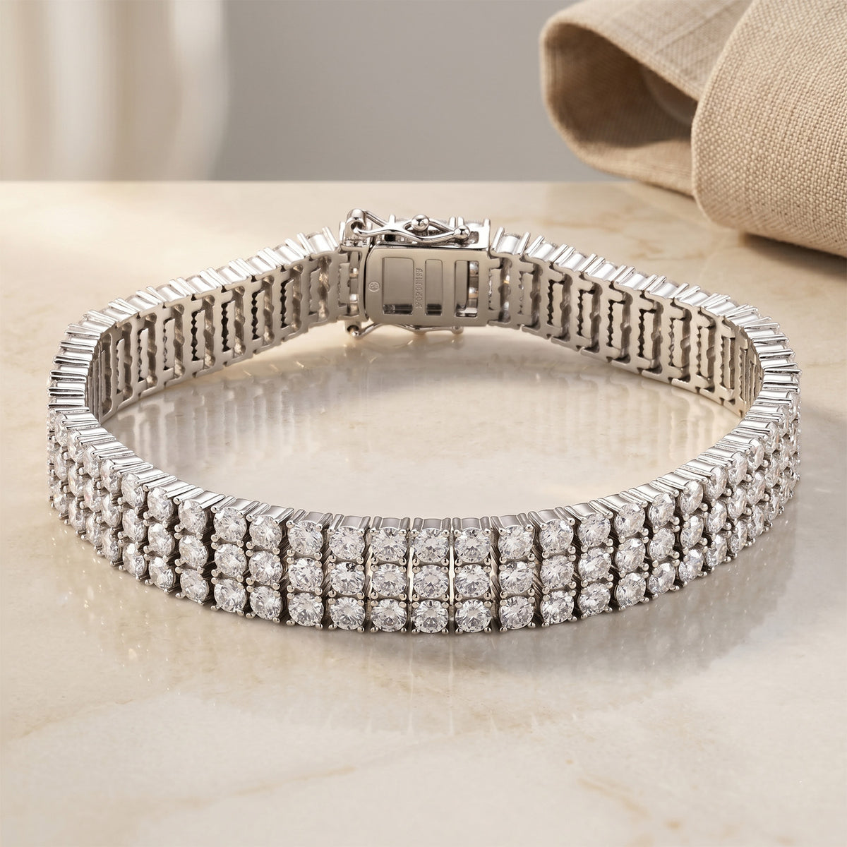 D'Joy - GRA Certified Moissanite Tennis Bracelet (Size - 7.5) in Rhodium Overlay Sterling Silver 18.80 Ct, Silver Wt. 32.00 Gms V32523924 3