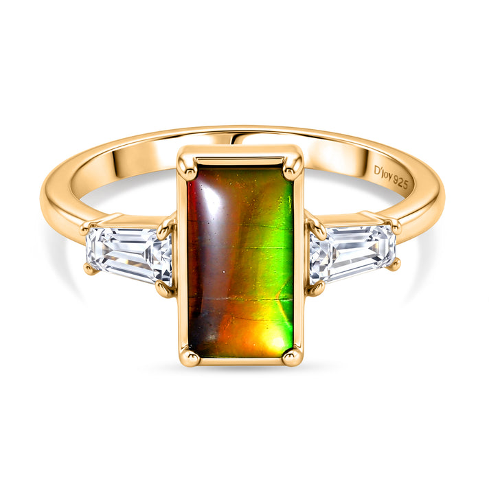 D'Joy - Ammolite &amp; Moissanite Trilogy Ring in 18K Vermeil Yellow Gold Plated Sterling Silver 2.10 Ct. 8614335 1