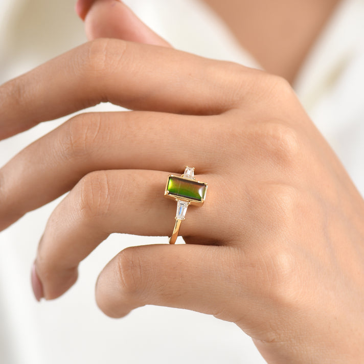 D'Joy - Ammolite &amp; Moissanite Trilogy Ring in 18K Vermeil Yellow Gold Plated Sterling Silver 2.10 Ct. 8614335 2