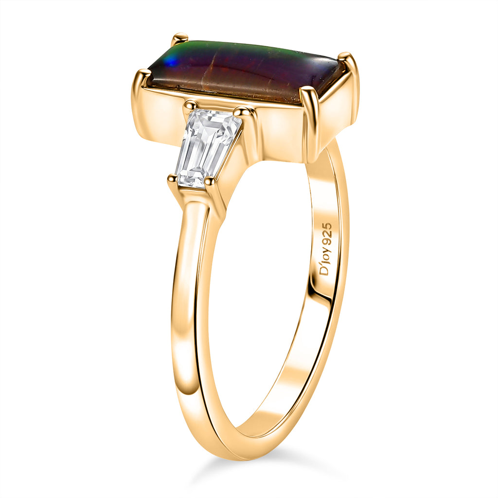 D'Joy - Ammolite & Moissanite Trilogy Ring in 18K Vermeil Yellow Gold Plated Sterling Silver 2.10 Ct._8614335_3