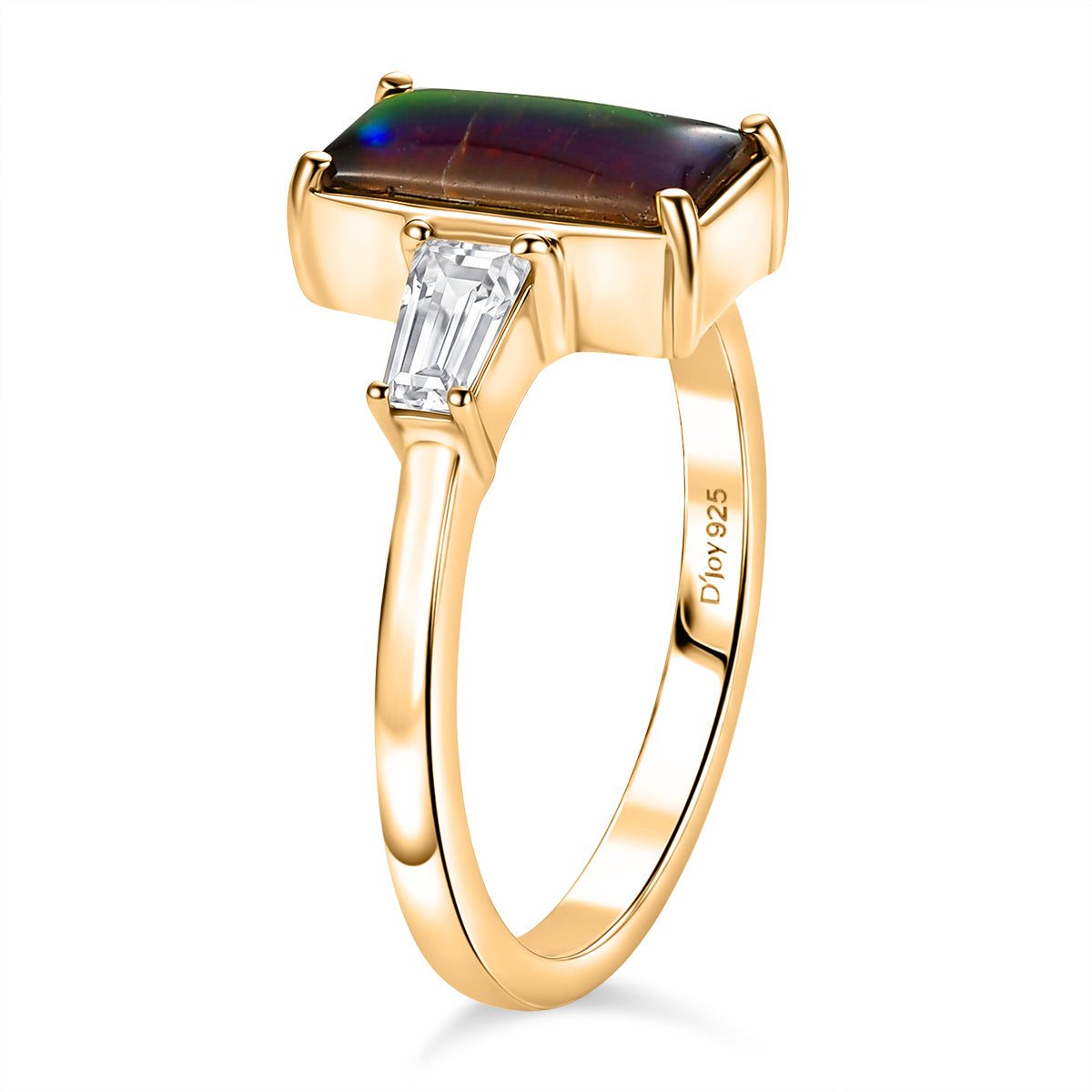 D'Joy - Ammolite &amp; Moissanite Trilogy Ring in 18K Vermeil Yellow Gold Plated Sterling Silver 2.10 Ct. 8614335 4