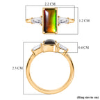 D'Joy - Ammolite & Moissanite Trilogy Ring in 18K Vermeil Yellow Gold Plated Sterling Silver 2.10 Ct._8614335_5