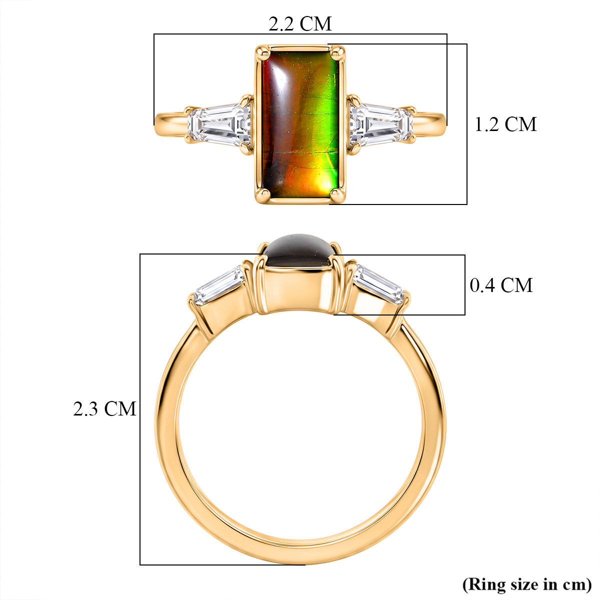D'Joy - Ammolite &amp; Moissanite Trilogy Ring in 18K Vermeil Yellow Gold Plated Sterling Silver 2.10 Ct. 8614335 6