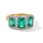 Lab Grown Columbian Emerald & Lab Grown Diamond (SI/G-H) Trilogy Halo Ring in 18K Vermeil Yellow Gold Plated Sterling Silver 3.70 Ct._8614359
