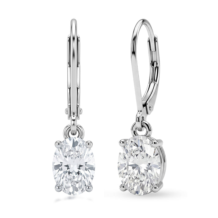 D'Joy - GRA Certified (D-VVS1) Moissanite Solitaire Drop Earring with Lever Back in Rhodium Overlay Sterling Silver 1.88 Ct. 8614374 1