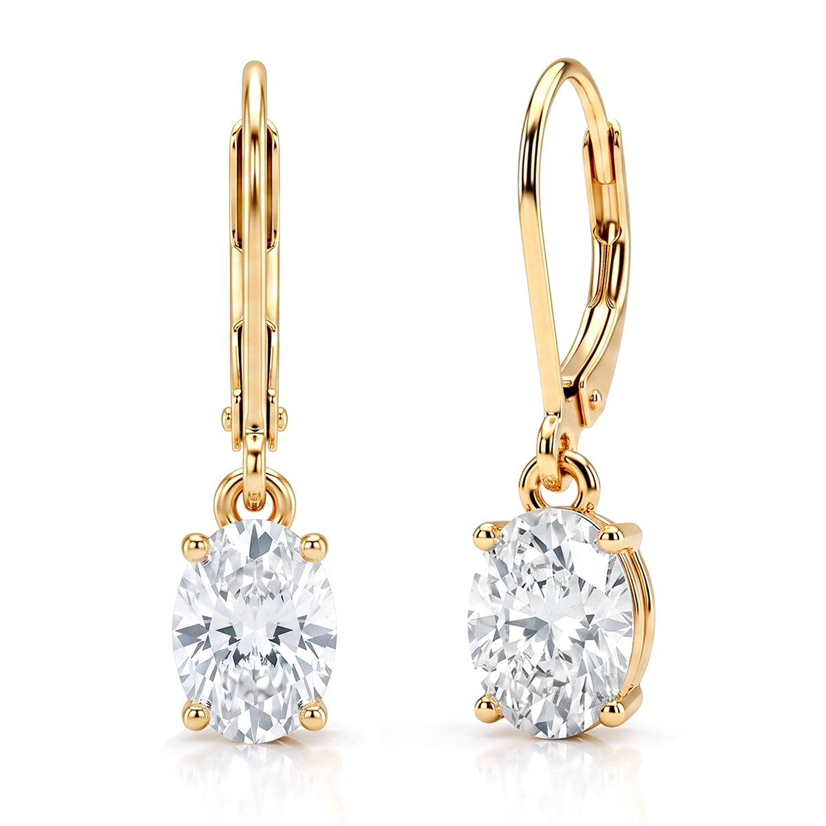D'Joy - GRA Certified (D-VVS1) Moissanite Solitaire Drop Earring with Lever Back in Yellow Gold Plated Sterling Silver 1.88 Ct. 8614375 0