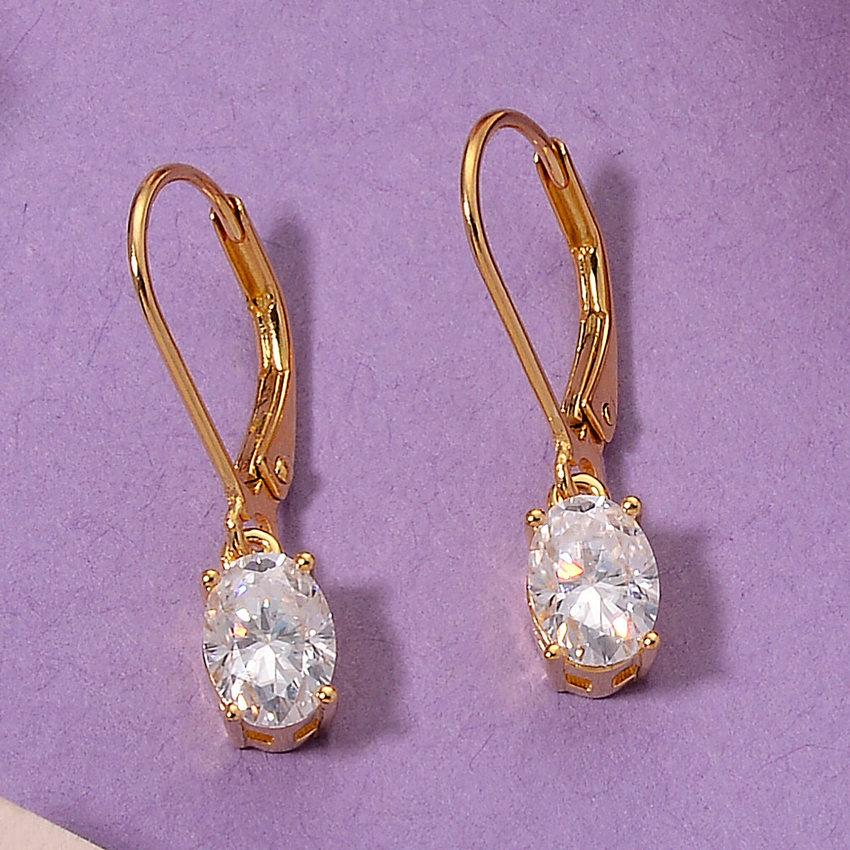 D'Joy - GRA Certified (D-VVS1) Moissanite Solitaire Drop Earring with Lever Back in Yellow Gold Plated Sterling Silver 1.88 Ct. 8614375 3