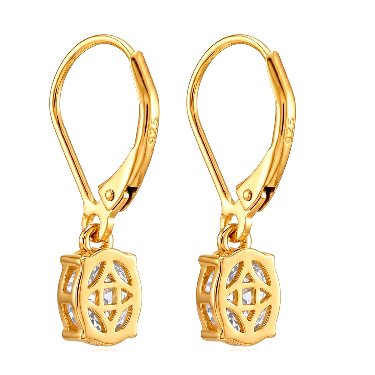 D'Joy - GRA Certified (D-VVS1) Moissanite Solitaire Drop Earring with Lever Back in Yellow Gold Plated Sterling Silver 1.88 Ct. 8614375 5