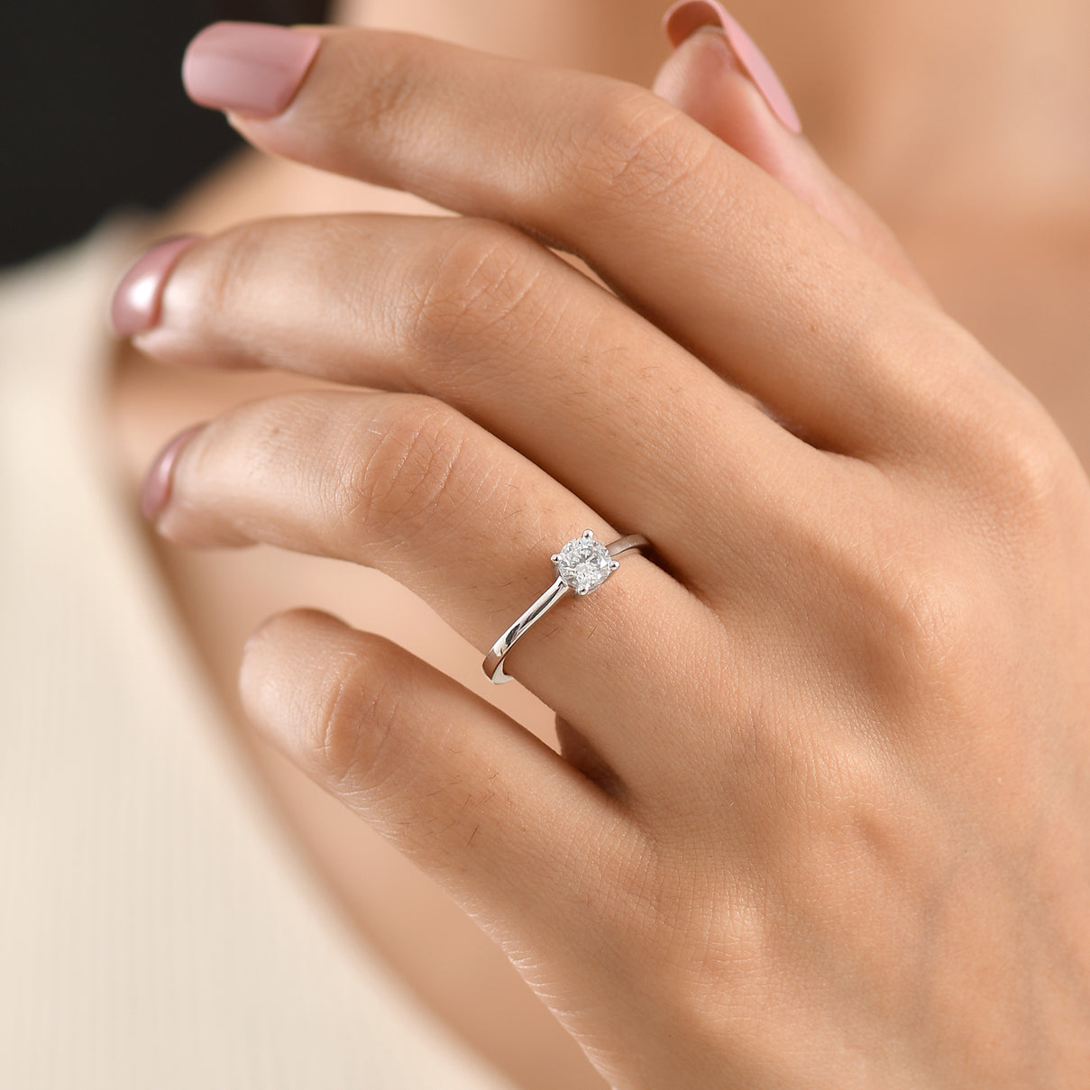 Luxuriant - Lab Grown Diamond (SI/G-H) Solitaire Ring in Rhodium Overlay Sterling Silver 0.50 Ct. 8614537 2