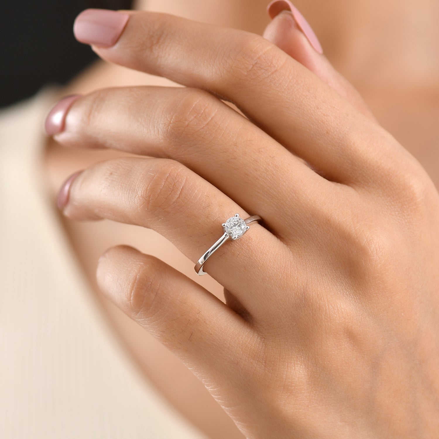 Luxuriant - Lab Grown Diamond (SI/G-H) Solitaire Ring in Rhodium Overlay Sterling Silver 0.50 Ct. 8614537 2