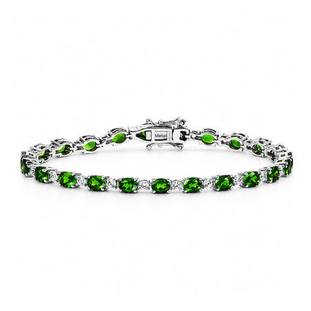 D'Joy - Natural Chrome Diopside &amp; White Zircon Tennis Bracelet (Size - 7) with GB Lock Box in Rhodium Overlay Sterling Silver 10.16 Ct. 8614735 1