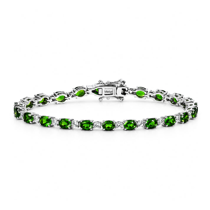 D'Joy - Natural Chrome Diopside &amp; White Zircon Tennis Bracelet (Size - 7) with GB Lock Box in Rhodium Overlay Sterling Silver 10.16 Ct. 8614735 1