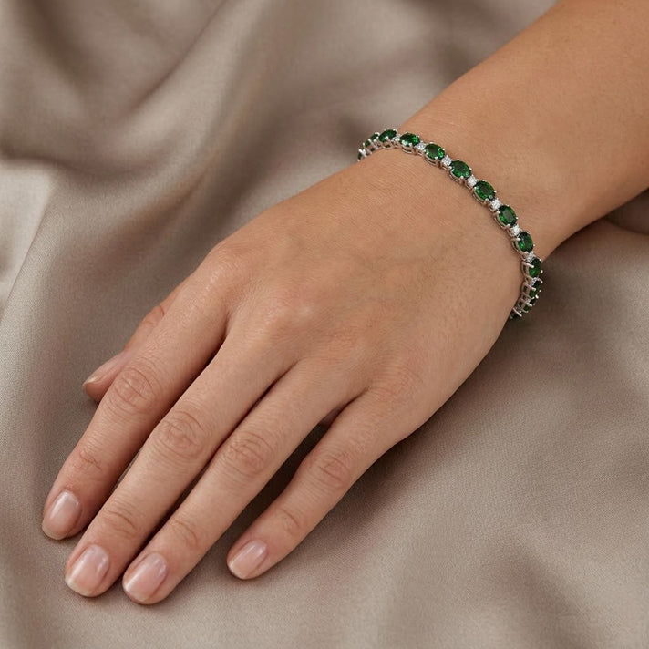 D'Joy - Natural Chrome Diopside &amp; White Zircon Tennis Bracelet (Size - 7) with GB Lock Box in Rhodium Overlay Sterling Silver 10.16 Ct. 8614735 2