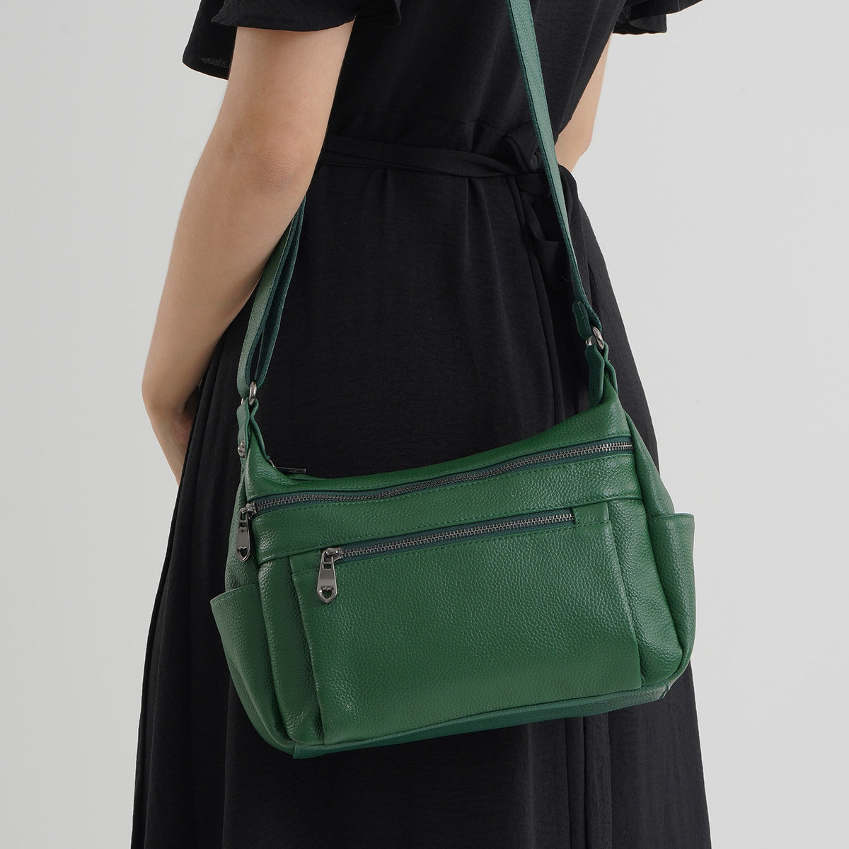 Closeout Deal - Genuine Leather Fully Lined Bag With Adjustable Cross Body Strap - Dark Green V32703994 3