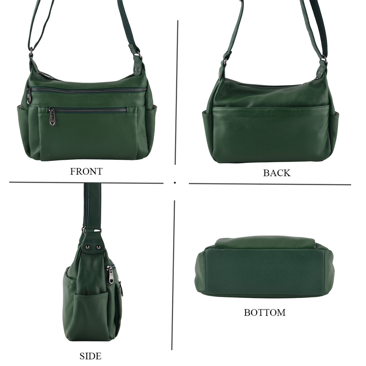 Closeout Deal - Genuine Leather Fully Lined Bag With Adjustable Cross Body Strap - Dark Green V32703994 4