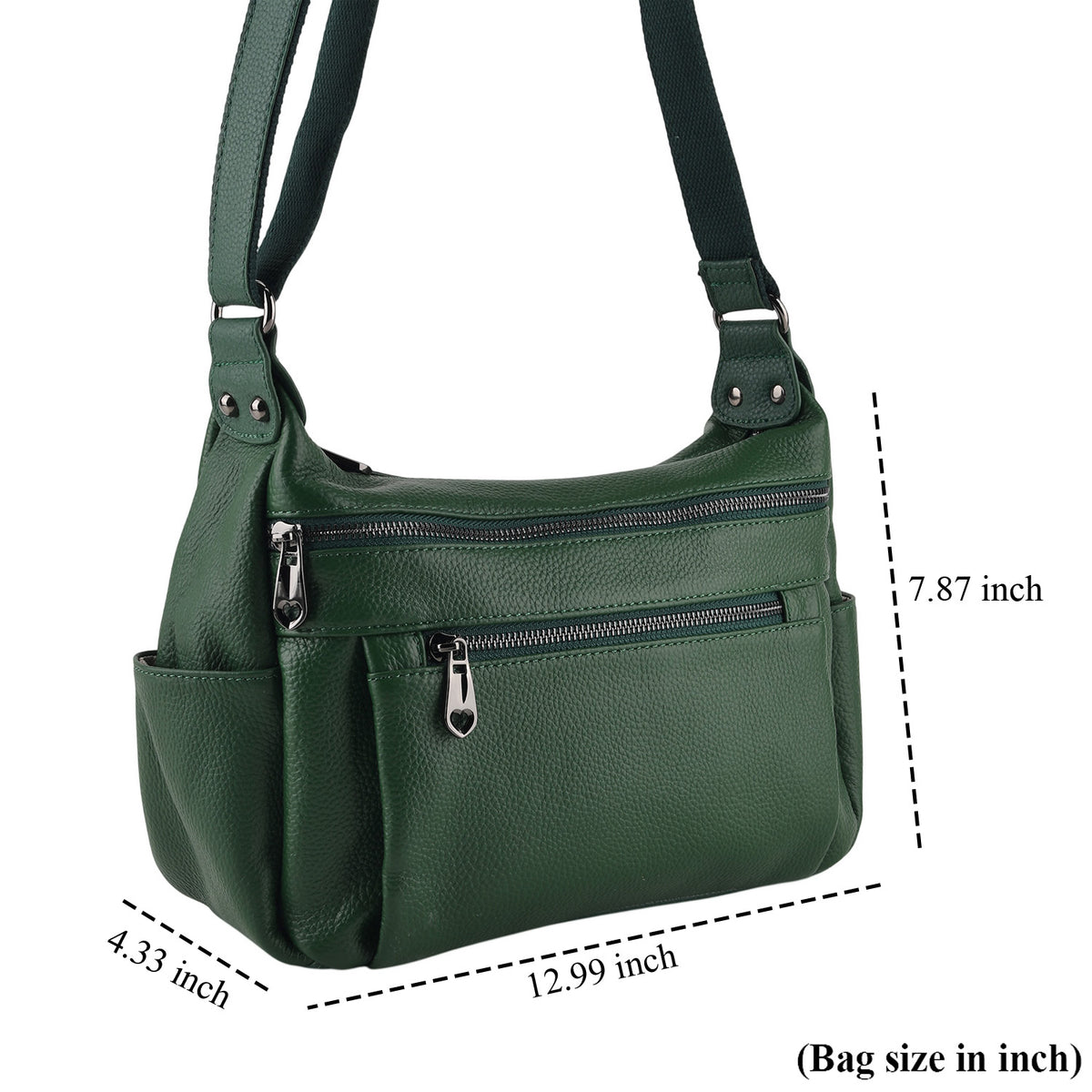 Closeout Deal - Genuine Leather Fully Lined Bag With Adjustable Cross Body Strap - Dark Green V32703994 7