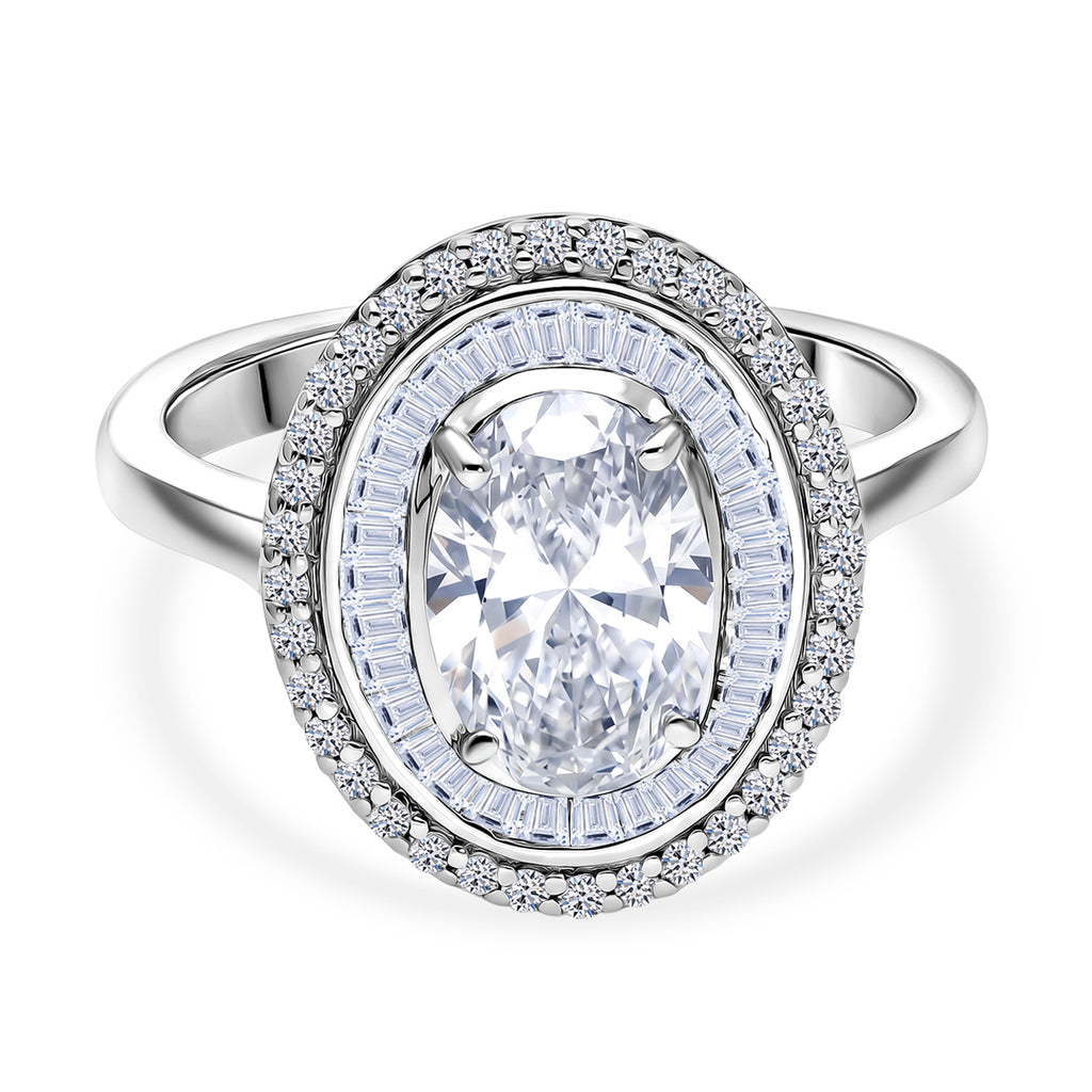 Luxuriant - Lab Grown Diamond (SI/G-H) Halo Ring in Rhodium Overlay Sterling Silver 2.06 Ct._8615680