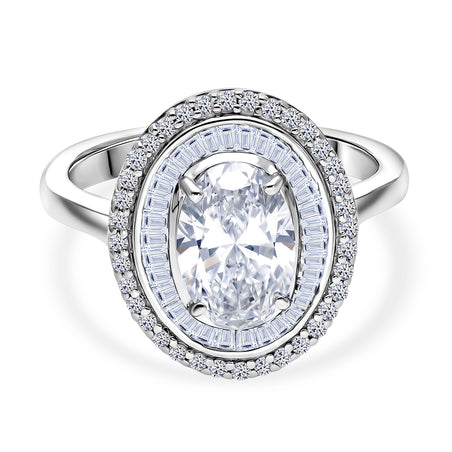 LUXURIANT 2 Ct. Lab Grown Diamond Halo Ring in Rhodium Overlay Sterling Silver (SI-G-H) 8615680 1