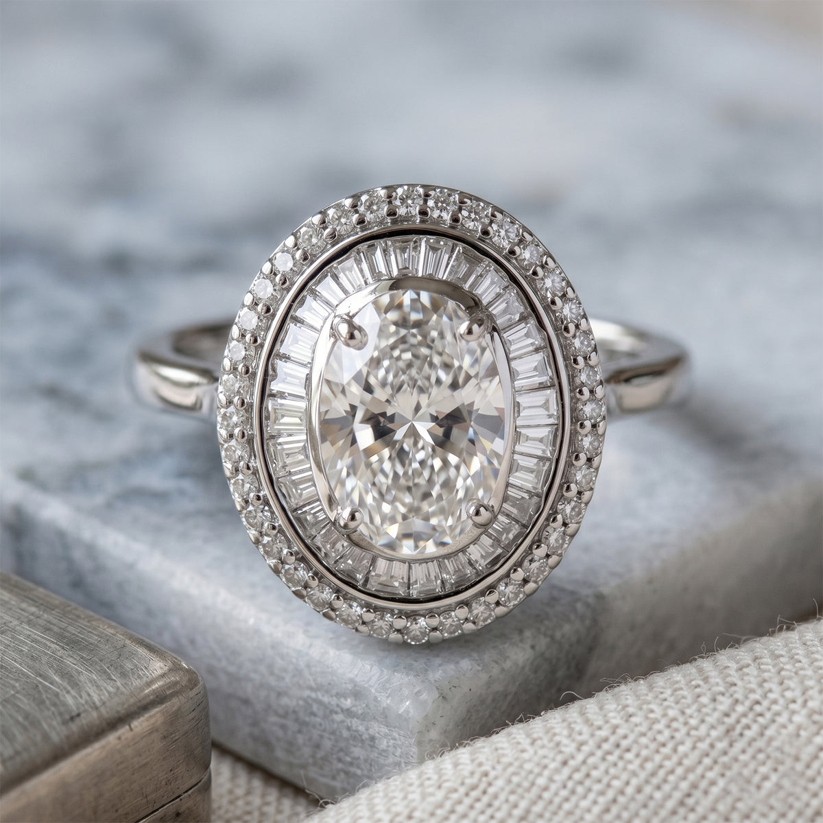 LUXURIANT 2 Ct. Lab Grown Diamond Halo Ring in Rhodium Overlay Sterling Silver (SI-G-H) V32715618 3