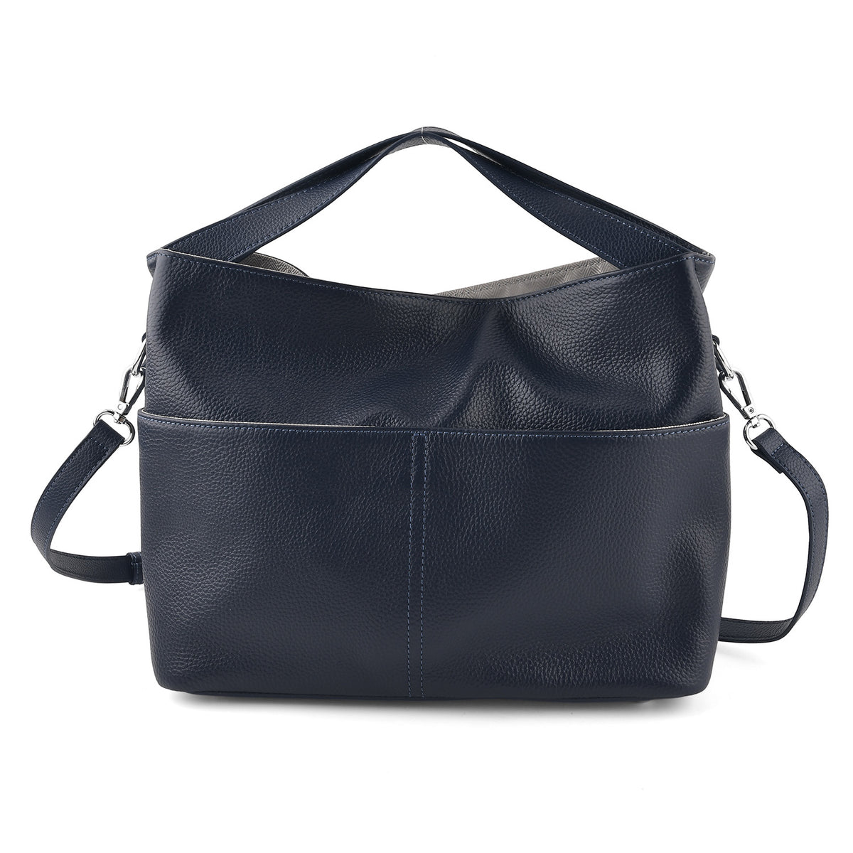 Genuine Leather Satchel Bag with Adjustable Shoulder Strap - Dark Blue 8615694 0