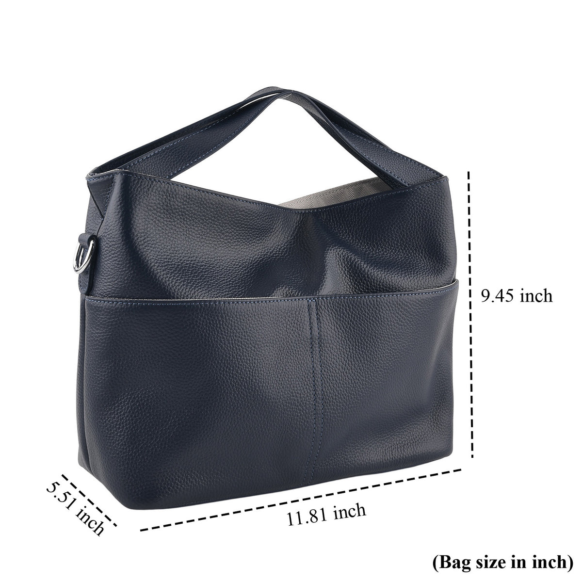 Genuine Leather Satchel Bag with Adjustable Shoulder Strap - Dark Blue 8615694 6