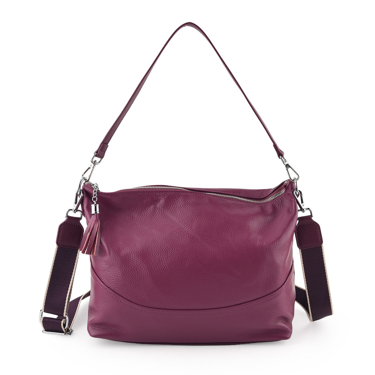 Genuine Leather Slouchy Convertible Shoulder &amp; Crossbody Bag - Purple V32636198 0
