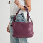 Genuine Leather Slouchy Convertible Shoulder & Crossbody Bag - Purple_8615741_2