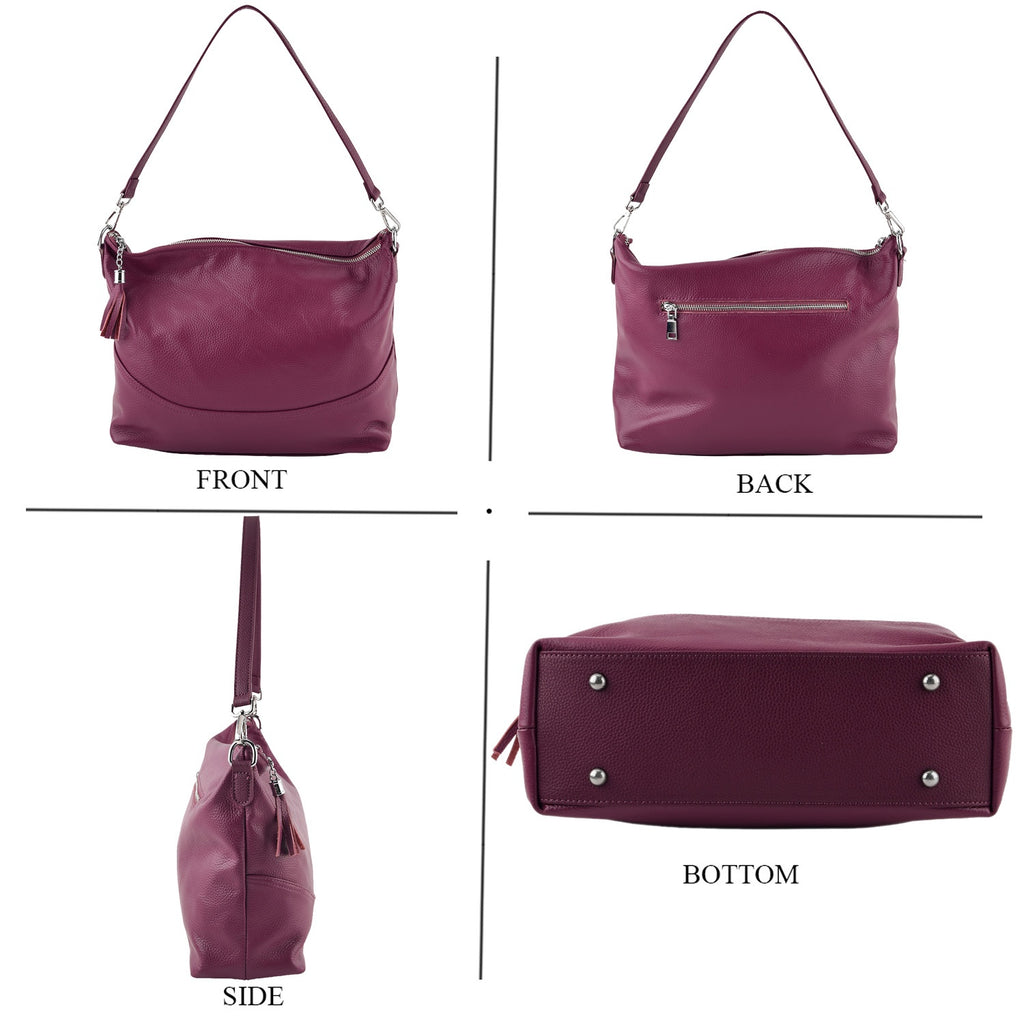 Genuine Leather Slouchy Convertible Shoulder & Crossbody Bag - Purple_8615741_3