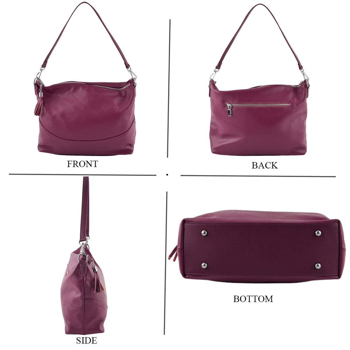 Genuine Leather Slouchy Convertible Shoulder &amp; Crossbody Bag - Purple V32636198 4