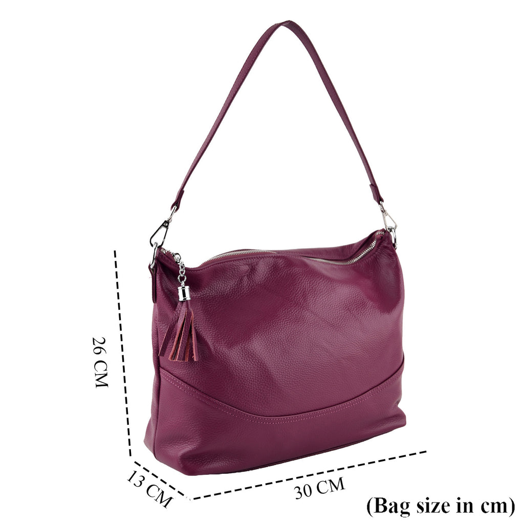 Genuine Leather Slouchy Convertible Shoulder & Crossbody Bag - Purple_8615741_6