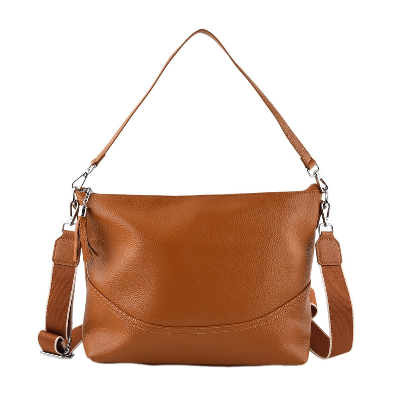Genuine Leather Slouchy Convertible Shoulder & Crossbody Bag - Tan_8615742