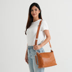 Genuine Leather Slouchy Convertible Shoulder & Crossbody Bag - Tan_8615742_1