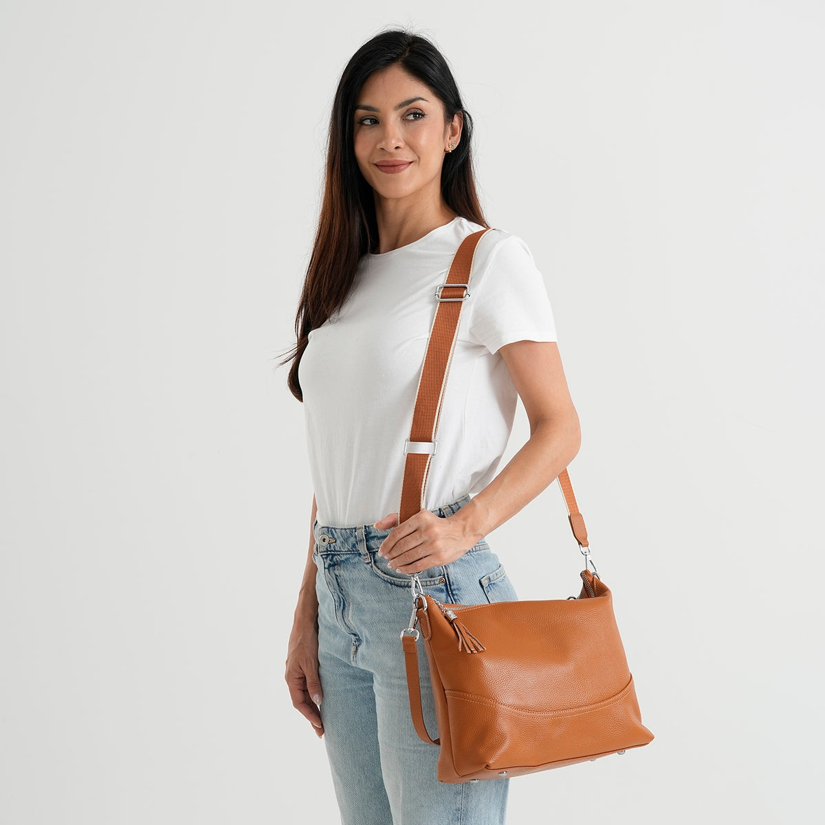 Genuine Leather Slouchy Convertible Shoulder &amp; Crossbody Bag - Tan V32642723 2