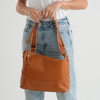 Genuine Leather Slouchy Convertible Shoulder & Crossbody Bag - Tan_8615742_2