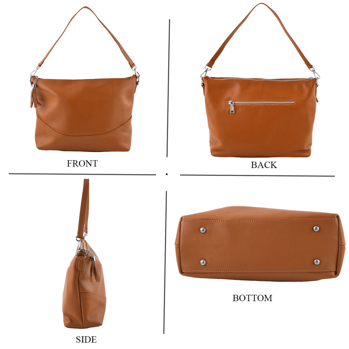 Genuine Leather Slouchy Convertible Shoulder &amp; Crossbody Bag - Tan V32642723 4