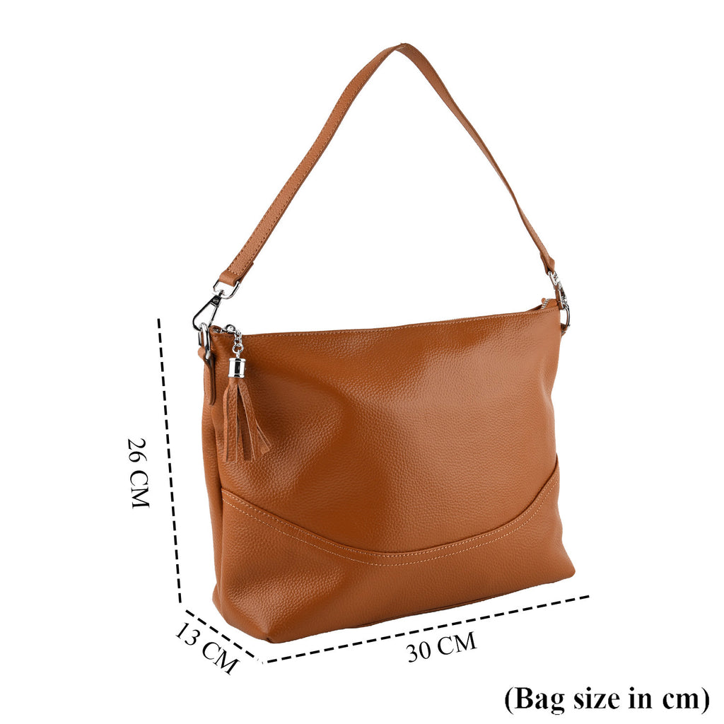 Genuine Leather Slouchy Convertible Shoulder & Crossbody Bag - Tan_8615742_6